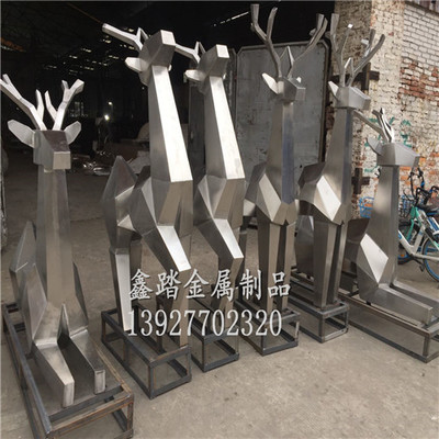抽象幾何不銹鋼梅花鹿雕塑 建筑空間的藝術點睛之筆
